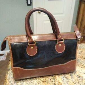 Brahmin Vintage Satchel Black Brown Leather Handbag Purse Bag Crossbody Bag